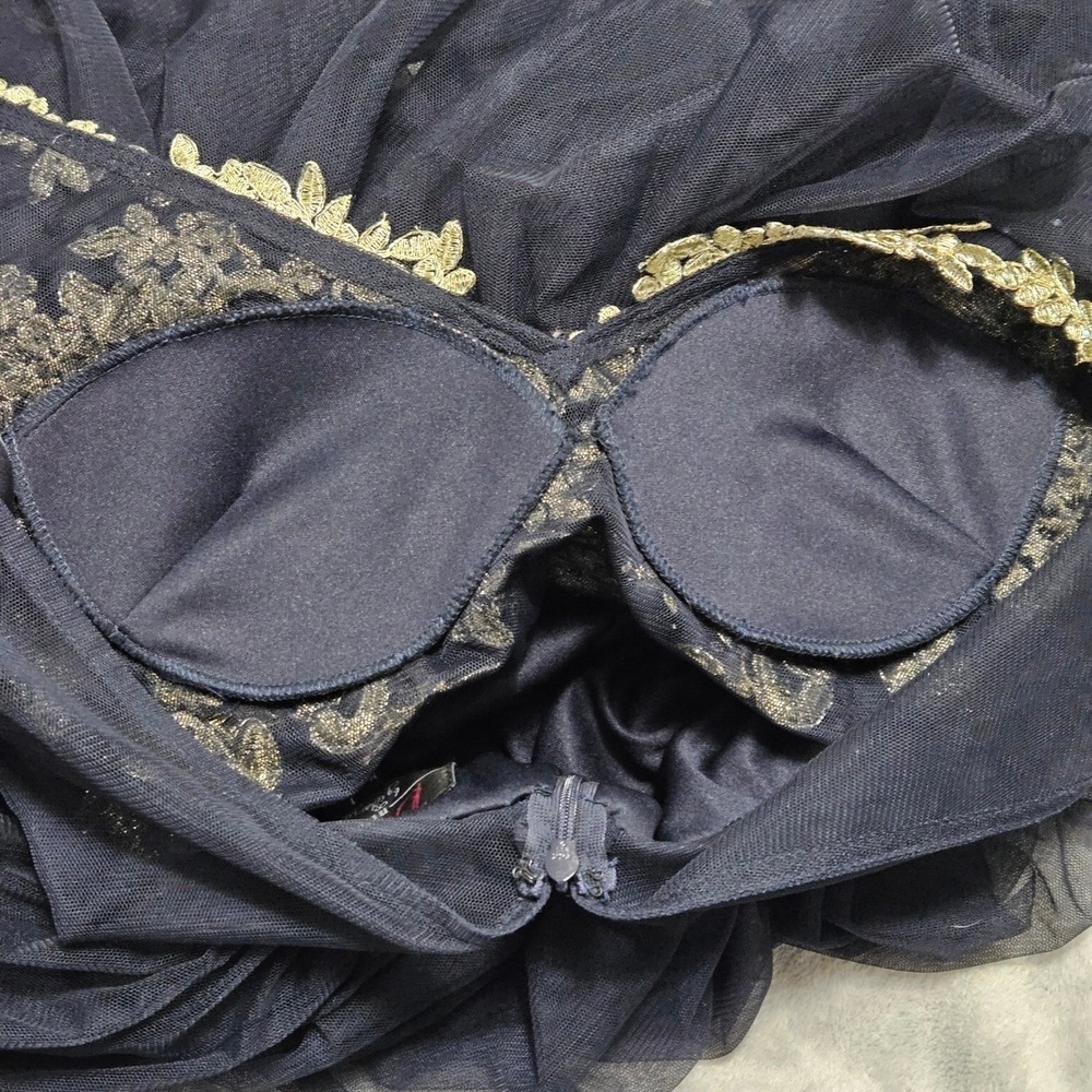 Blondie Nites Whimsigoth Fairy Prom Dress Gold Filigree Navy Tulle Gothic Glam 1 - Picture 8 of 12